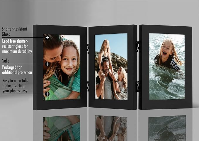 Americanflat 5x7 Hinged Triple Picture Frame - Engineered Wood - Black
