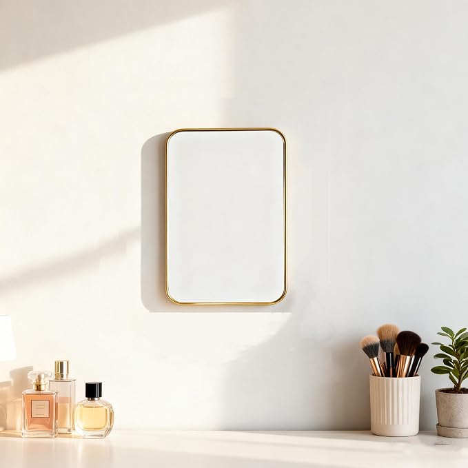 Funerom 11.8 x 7.8 inch Plastic Framed Rectangle Acrylic Mirrors,Gold | Modern Decorative for Restroom, Farmhouse