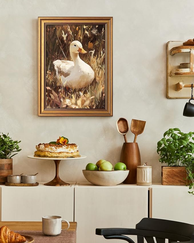 WHASAYART Gold Framed Vintage Wall Art for Living Room, Animals Painting Prints Easter Shelf Decor for Kitchen, Ducks in Grass Aesthetic Bedroom Wall Art, Gifts for Friends or Family - Duck 16L x 12W