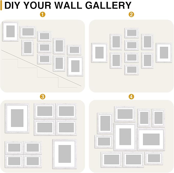 decorUhome 10 Pack Assorted Picture Frame Set for Wall & Tabletop, P0710DWT | Distressed White, Multi Size Picture Frame Includes Two 8x10 / Four 5x7 / Four 4x6 for Family Gallery Wall