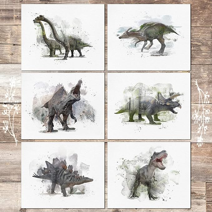 DREAM BIG PRINTABLES Double Exposure Dinosaur Art Prints (Set of 6) - 8x10s | Living Room Decor for Animal Lovers | Room Decor Aesthetic