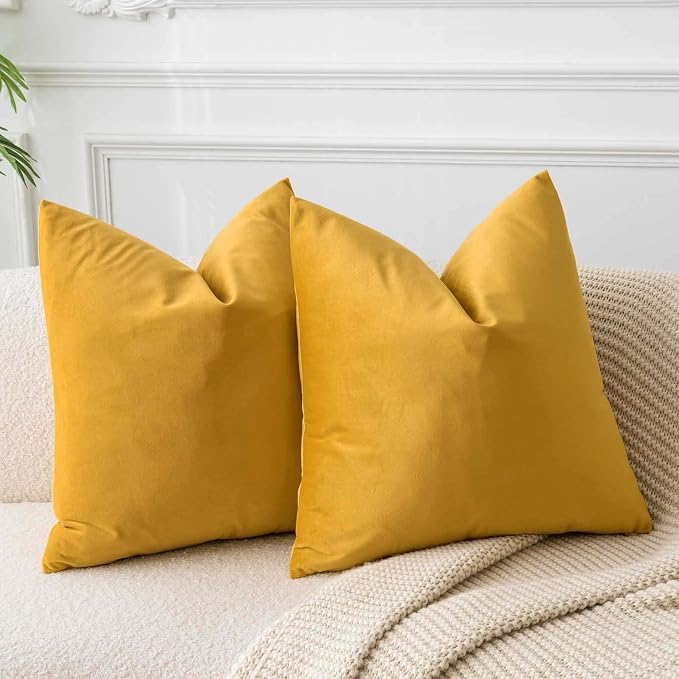JUSPURBET Decorative Velvet Throw Pillow Covers 20x20 Set of 2,Gold