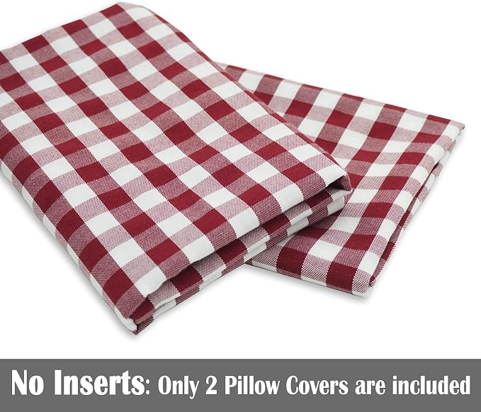Red and White Farmhouse Boho Gingham Throw Pillow Covers 18x18 Set of 2 | Red and White Checkered Gingham Plaid Christmas Decorative Throw Pillow Covers Set of 2, Fundas Para Cojines De Sala Navidad