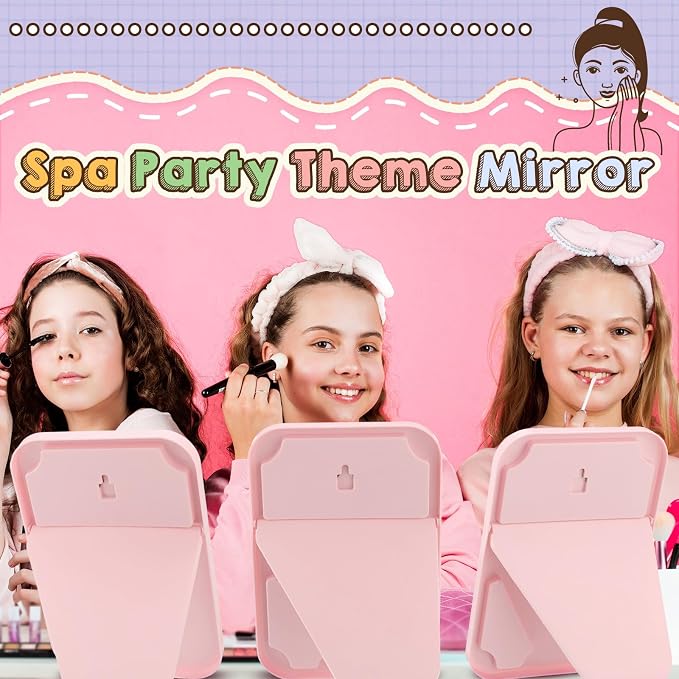DoubleFill 6 Pcs Spa Party Mirror Spa Party Supplies for Women, Pink | Foldable Stand, Portable Makeup Table Mirror, Sleepover Accessory Slumber Birthday Party Favors, Women Adults Princess Gift