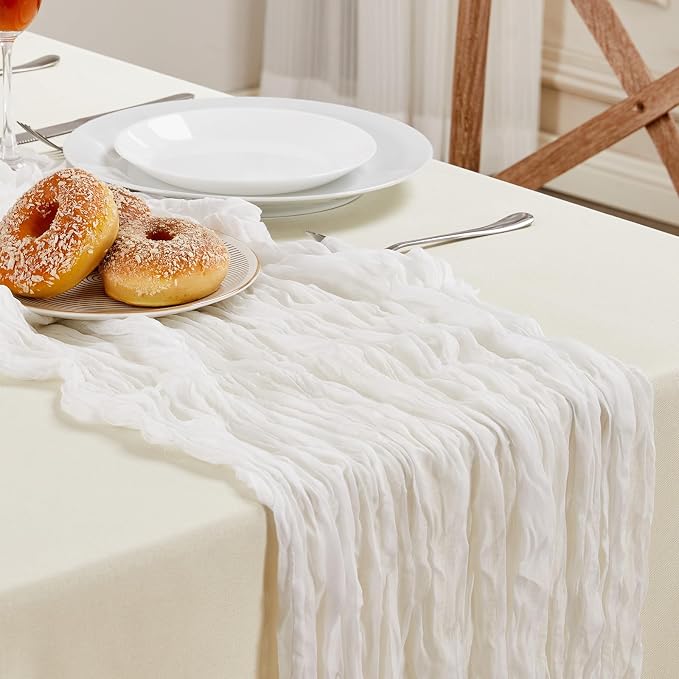 White Cheesecloth Table Runner 35×120Inch Fall Boho Wedding Home Decor | Wrinkle Rustic cheese cloths Sheer Gauze for Bridal Baby Shower Birthday Party Table Decor Halloween Thanksgiving Christmas