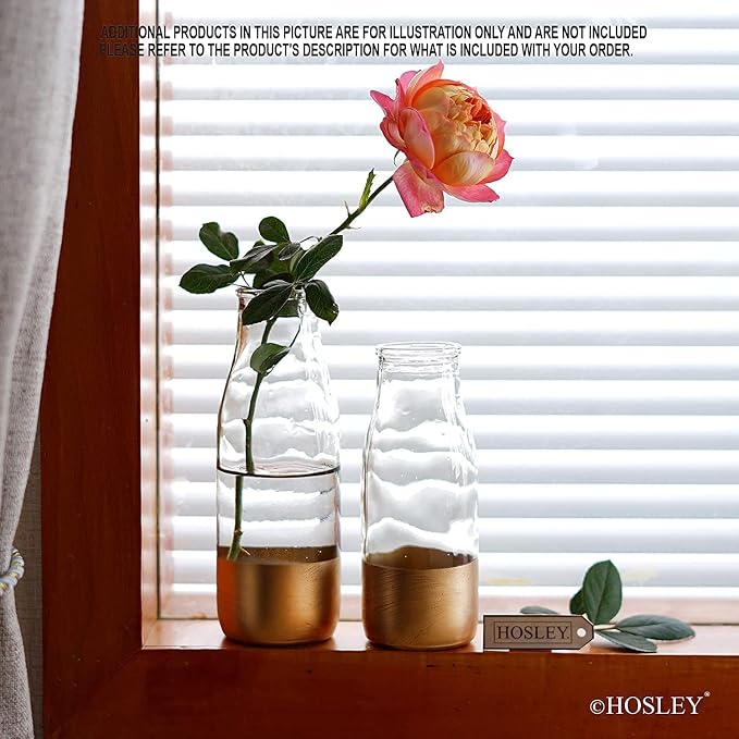 Hosley Set of 60, Glass Gold Dip Glass Bottle, 5.5" High. Ideal Gift for Wedding, Floral/Floor Vase, Party, Home Decor, Office, Spa Floral Arrangements O8
