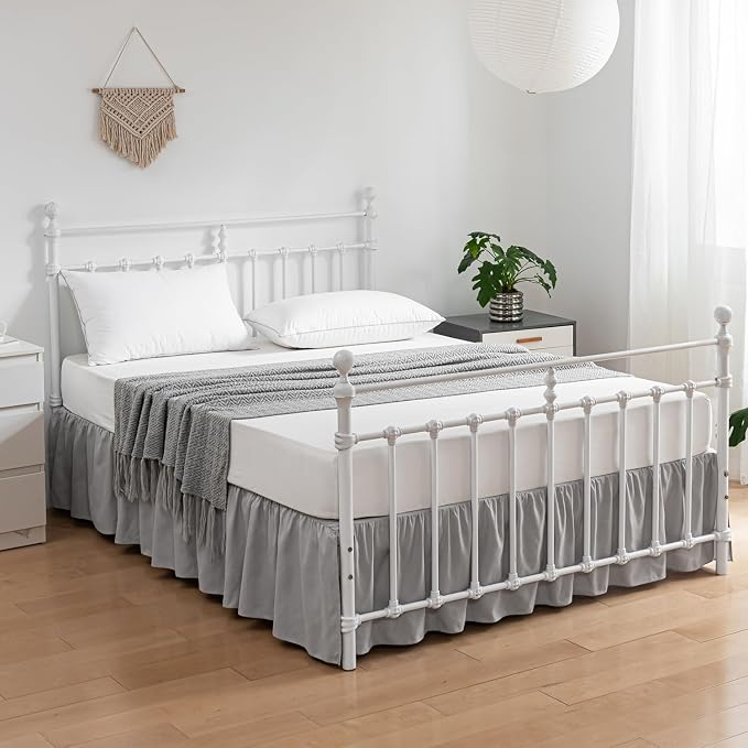 Bed Skirt Full Size Ruffled Bed Skirts with Split Corners | 16 Inch Drop Dust Ruffle Bed Skirt with Platform, Light Gray
