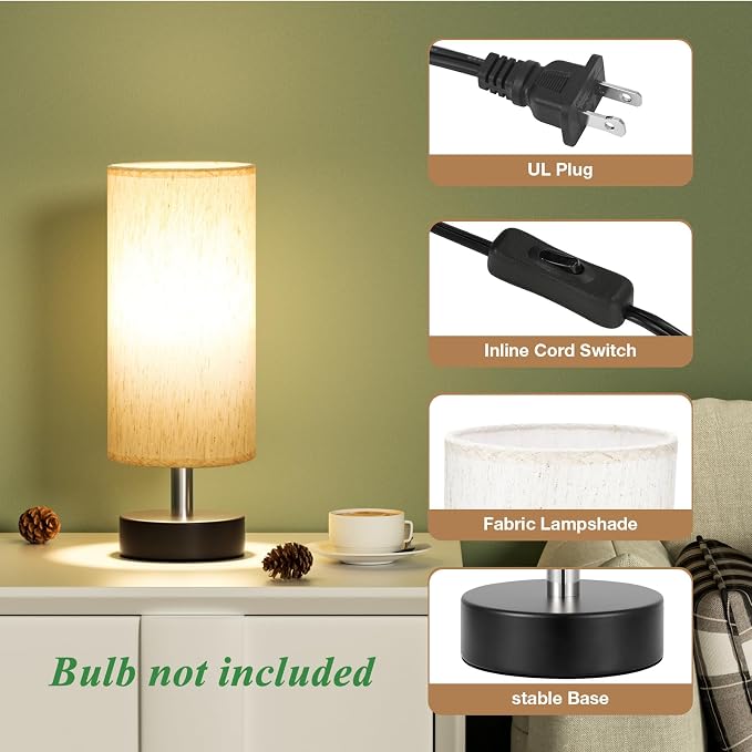 PartageiZ Small Table Lamp for Bedroom - Bedside Lamps for Night Stands