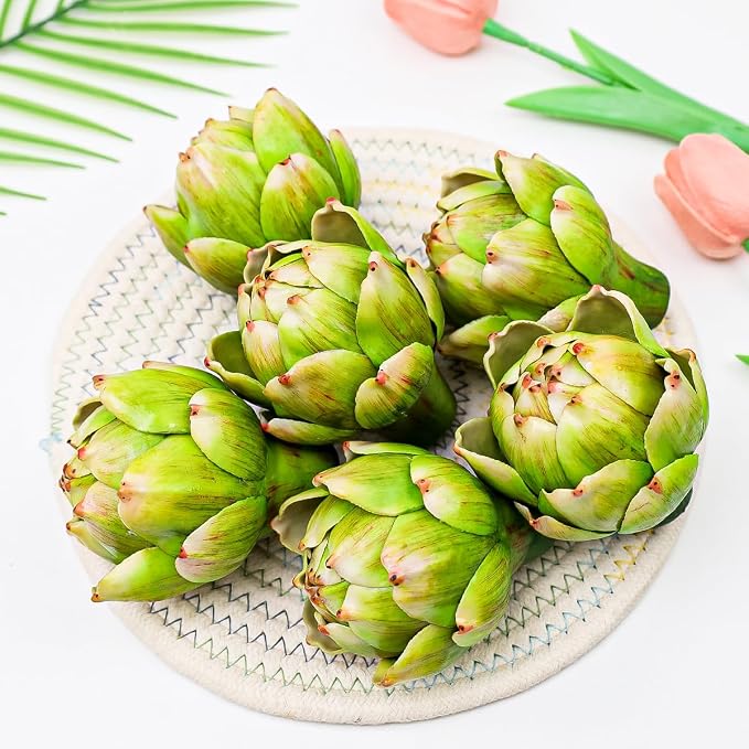 6pcs Small Faux Artichokes Decoration, Green Artificial Artichoke