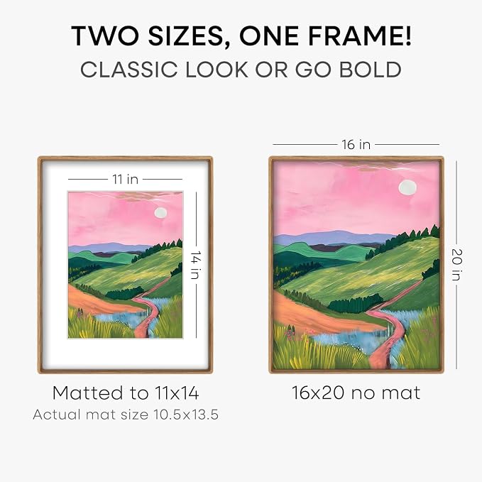 Homeforia 16x20 Mortise&Tenon Natural Oak Picture Frame, 11x14 Mat, Glass