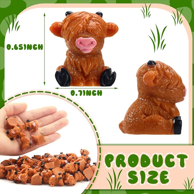 Lineshading 100 Pcs Mini Highland Cow Figurines Tiny Animal Figurine Bulk