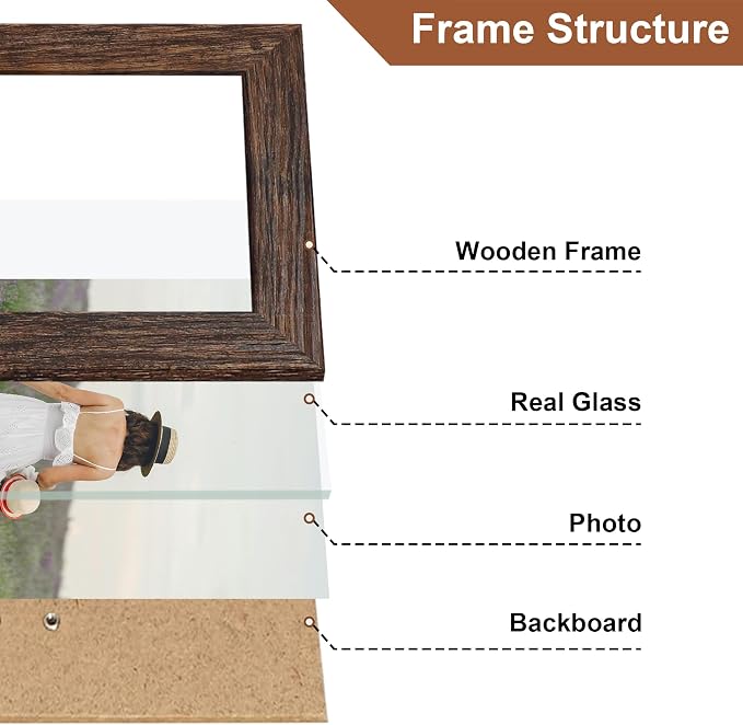 4x6 Collage Picture Frames Set of 2, Rustic Wooden Real Glass Horizontal Hanging 3 Opening 4 by 6 Photo Frame, Brown
