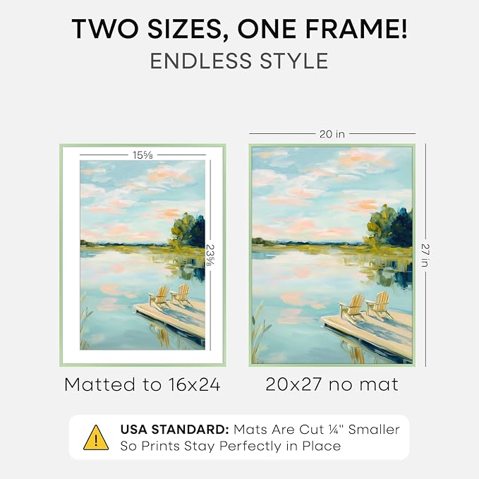 Homeforia 20x27 Green Picture Frame, High-End Metal, 16x24 Mat, Glass