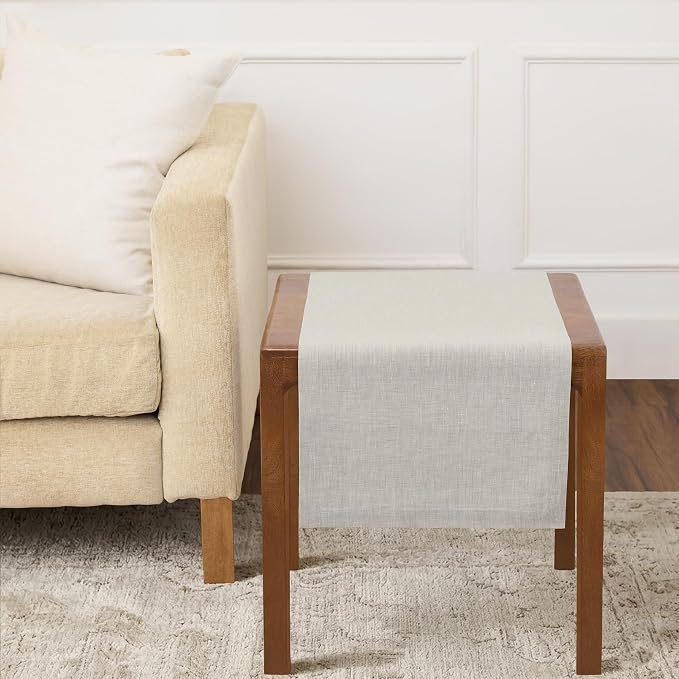 Solino Home 100% Pure Linen Table Runner Oyster Grey, Athena 14 x 36 in | dresses up dining tables for everyday meals, European flax fibres, a thoughtful housewarming gift, soft, OEKO-TEX Certified