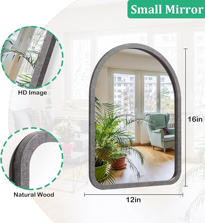 Arch Wall Mirror Wooden Framed Vintage Rustic Farmhouse Vanity Mirrors Decor Bathroom Bedroom Entryway Hallway Living Room New Home 16"×12"