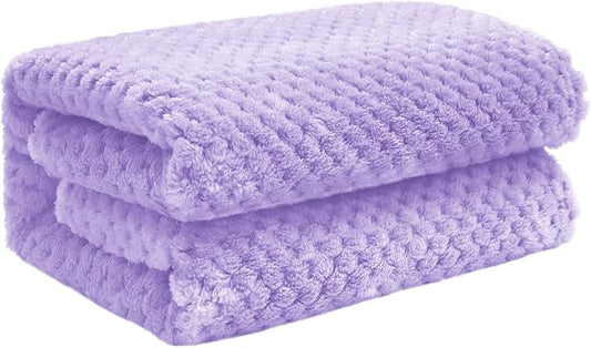 Exclusivo Mezcla Waffle Fleece Throw Blanket for Couch, Light Purple | Lightweight Soft Blanket for Sofa, Bed, Living Room, Plush Fluffy Throw for Home Decor, Travel, All Season, 40x50 Inches