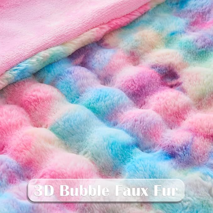 NEWCOSPLAY Faux Fur Bubble Throw Blanket for Couch, Dark Rainbow, 50"x60" | Fluffy Soft Thick Warm Bubble Blanket for Couch Sofa Bed 700GSM, Plush Cozy Luxury Decorative Throw, Gift for Women Men