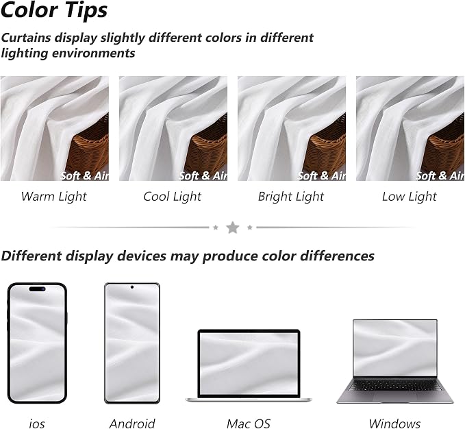White Linen Curtains 108 Inch Length for Living Room Bedroom 2 Panels Set Rod Pocket Light Filtering Semi Sheer Window Curtains 52 Inch Width Boho Farmhouse Linen Drapes, W52xL108