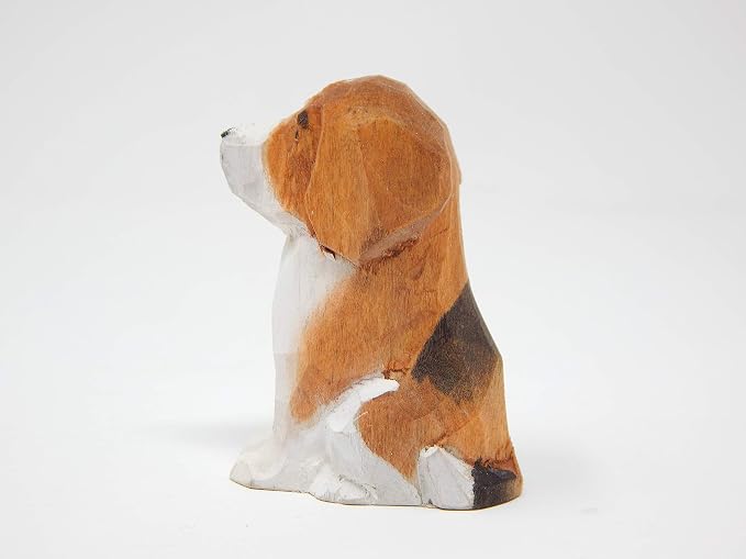 Selsela Hand-Carved Beagle Dog Figurine - Miniature Small Wooden Puppy Statue Carving, Handmade Home Decor Small Animals Pet Canine Hound for Home Decor & Collectibles