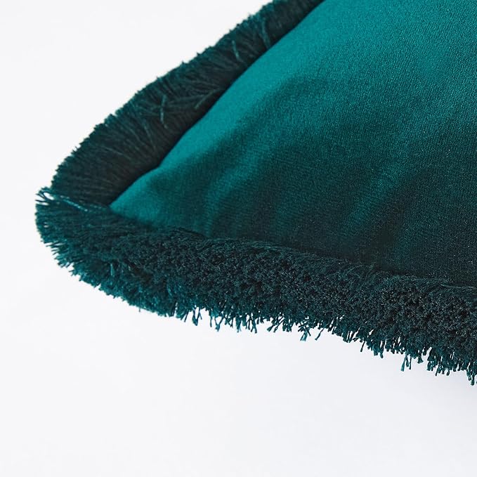 JUSPURBET Peacock Blue Decorative Velvet Fringe Throw Pillow Covers 26x26 Set of 2 Boho Soft Cushion Case for Home Decor Living Room Couch Sofa Bed