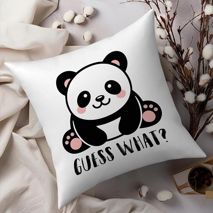 Fokongna Guess What? Panda Butt Pattern Funny Panda Throw Pillow Covers 18 x 18 Inch, Bed Panda Gifts for Girls Kid Calming Corner Home Bedroom Play Room Nursery Decorations Pillow Covers