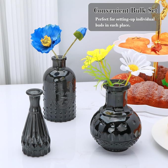 Glass Bud Vase Set of 18,Glass Black Vintage Vases for Flowers, | Black Bud Vases in Bulk for Rustic Wedding Decor,Mini Bud Vases for Table Centerpieces,Decor Centerpiece for Bathroom
