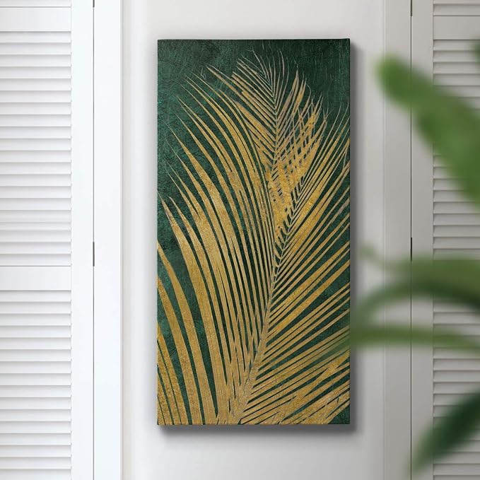Renditions Gallery Canvas Nature Wall Art Modern Paintings Decorations Glittering Golden Palm Rustic Botanical Romantic Artwork Wall Hanging for Office Bedroom Kitchen - 12"x24" LT43