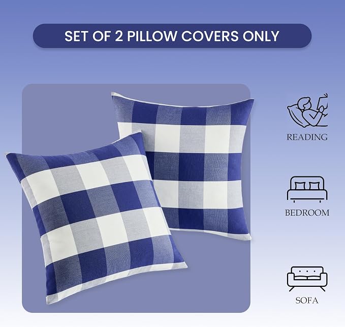 CARRIE HOME Navy Blue Buffalo Check Pillow Covers 18x18 Set of 2 Blue Bufflao Plaid Outdoor Pillow Covers Navy Throw Pillows for Farmhouse Christmas Decor