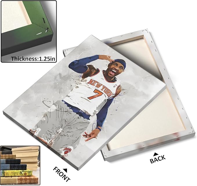 Carmelo Anthony Basketball Canvas Wall Art, Sports Player Poster, 16x20 | Abstract splash ink athletic artwork, motivational sports wall decor for teen boys room, bedroom, living room, gym or office