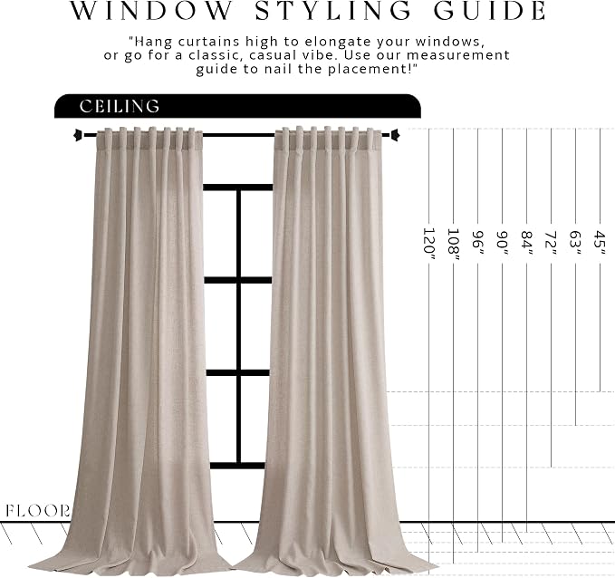 Jowels Oatmeal Linen Curtains 96 Inch Long 2 Panels for Living Room | Light Filtering Semi Sheer Curtain, Back Tab Pocket Pleated Look, Boho Farmhouse Textured Privacy Drapes for Bedroom Window