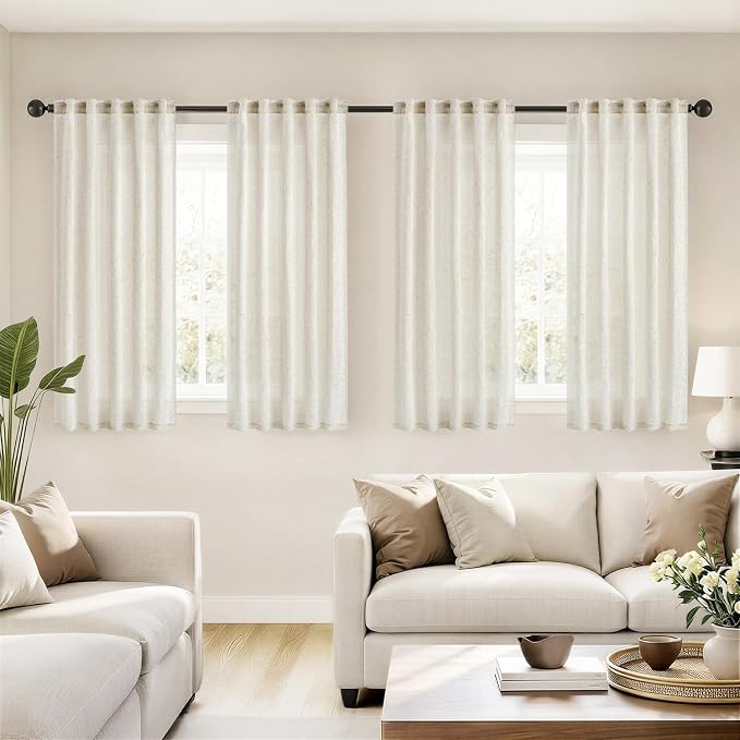 MIULEE Natural Back Tab Linen Curtains 4 Panels 42W x 63L | Linen material, light filtering, rod pocket back tab hanging, farmhouse decor for living room bedroom