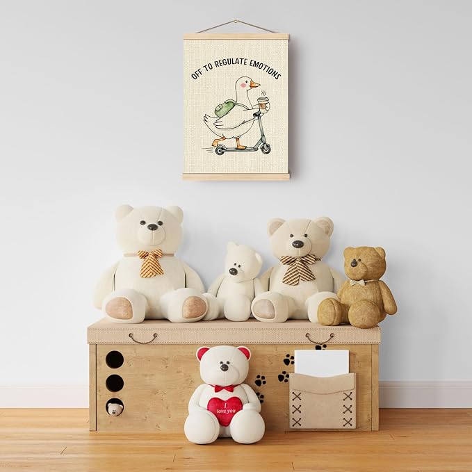 Boat Wades Funny Mental Health Goose Wall Art Poster Hanger Frame, Off to Regulate Emotions Coffee Scooter Goose Wall Decor for Kids Room Therapy Counselor Office Classroom, 12x16 Inch