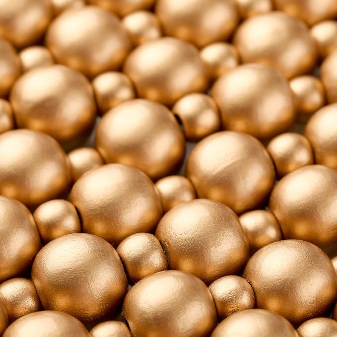 Yinder 2 Pcs/ 14.4 Feet Christmas Wooden Beads Garland, Gold