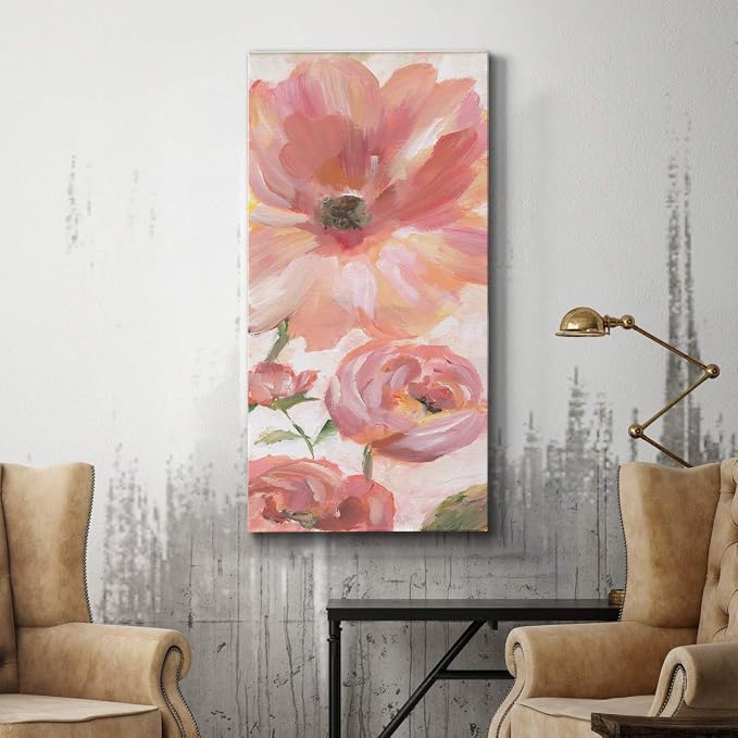 Renditions Gallery Canvas Floral Wall Art Modern Paintings & Prints Decorations Pink Blooming Flowers Romantic Glam Vibrant Wall Hanging Artwork for Bedroom Office Kitchen - 20"x40" LT43
