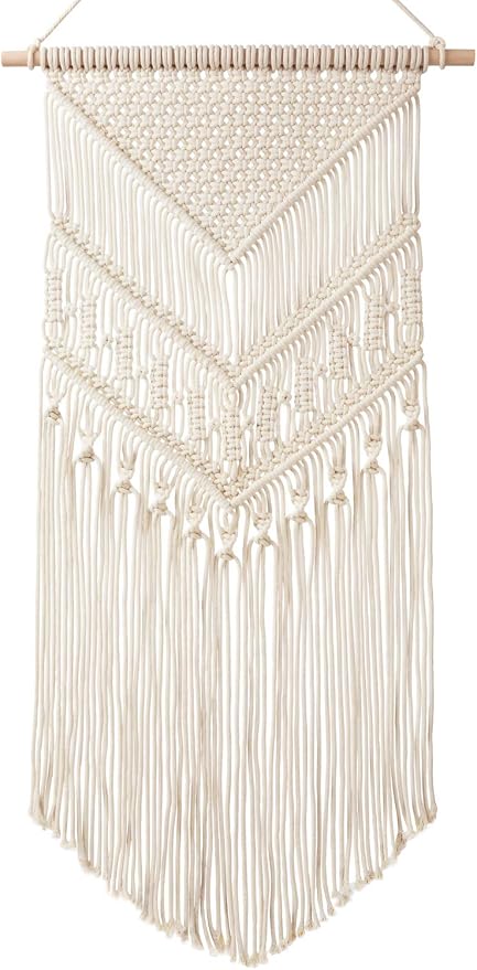Mkono Macrame Wall Hanging, Boho Tapestry Decor, Woven Art, Ivory 17"Wx33"L