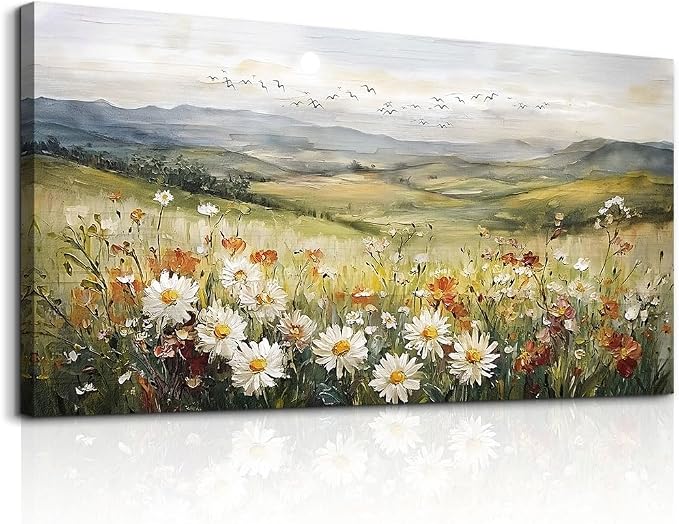 FUHAIHUA Canvas Wall Art For Living Room Large Framed Wall Decor For Office Modern Bedroom Decorations Prairie Flowers Landscape Pictures Farmhouse Paintings Artwork Aesthetic Home Decor 30" x 60"