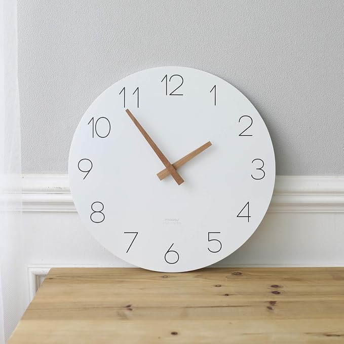 mooas Flatwood Wall Clock, 12" Analog Wall Clock, Silent Non-Ticking | Modern Wall Clocks Battery Operated for Office, Home, Bathroom, Kitchen, Bedroom, School, Living Room