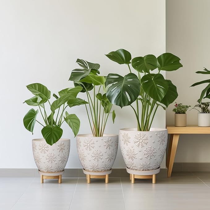 MPotTo Ceramic Planter 8 Inch Plant Pot with Drainage Hole and Saucer Ceramic Pots for Indoor Plants Outdoor Large Flower Pot for Home Decor White
