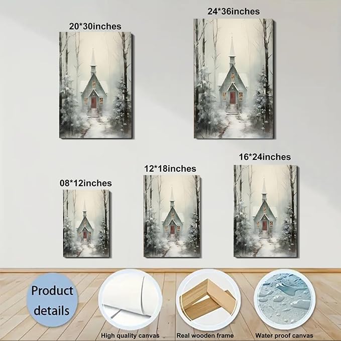 Winter Cabin Wall Art Poster Print 16x24inch, Snowy Forest Scene Art, Framed Christmas Prints – Christmas Canvas for Living Room & Bedroom, Christmas Decorations, Holiday Wall Decor