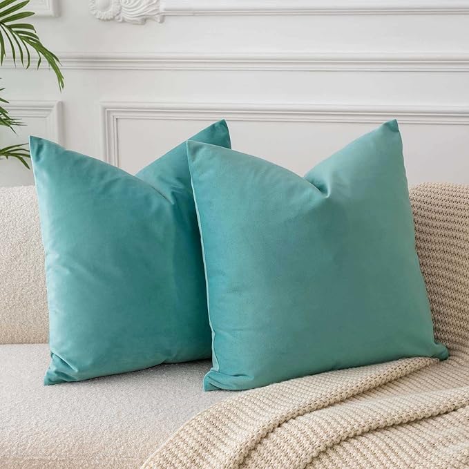JUSPURBET 24x24 Euro Velvet Throw Pillow Covers Set of 2,Teal Green