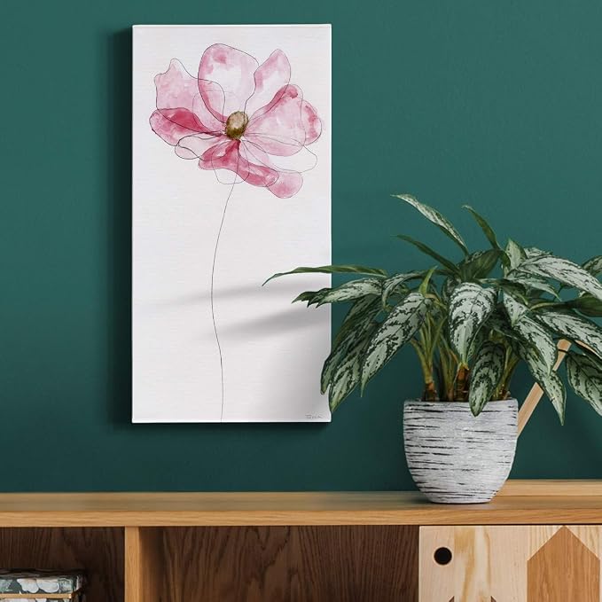 Renditions Gallery Canvas Floral Wall Art Modern Decorations Paintings Pink Flower Sketch Romantic Canvas Romantic Botanical Wall Hanging for Bedroom Office Kitchen - 8"x16" LT43