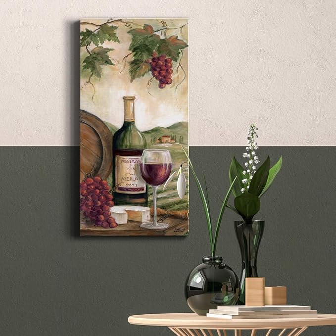 Renditions Gallery Canvas Wall Art Modern Paintings Decorations Country Red Wine Romantic Nature Wall Hanging Vintage Canvas Artwork for Bedroom Office Kitchen Prints - 8"x16" LT43