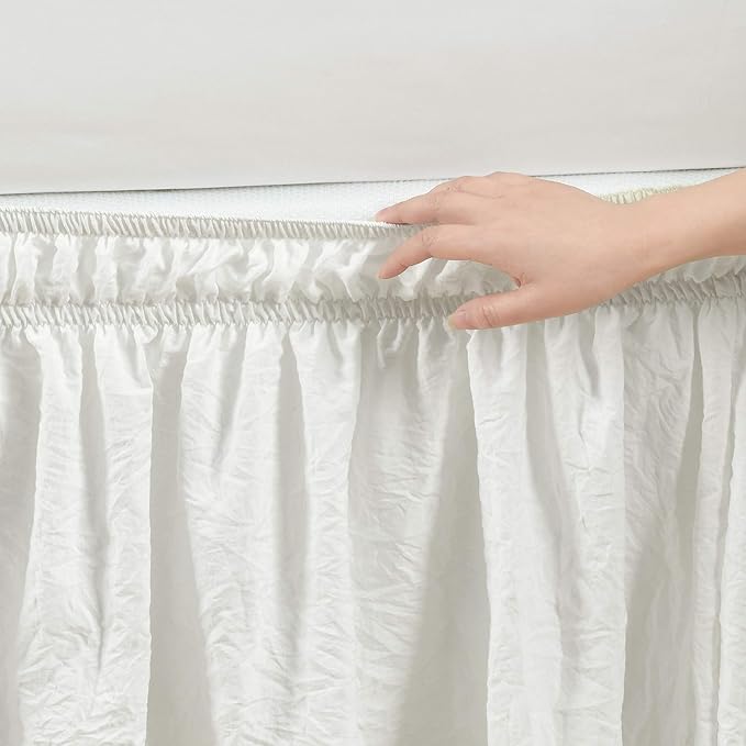 Lush Decor Ruched Ruffle Elastic Easy Wrap Around Bed Skirt Single Queen/King/Cal King Off White - Queen Bed Skirt - Dust Ruffle - Cream Bedskirts