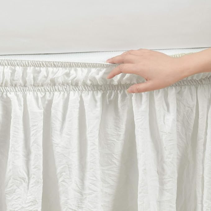 Lush Decor Ruched Ruffle Elastic Easy Wrap Around Bed Skirt Single Twin/Twin XL/Full Off White - Twin Bed Skirt - Dust Ruffle - Cream Bedskirts