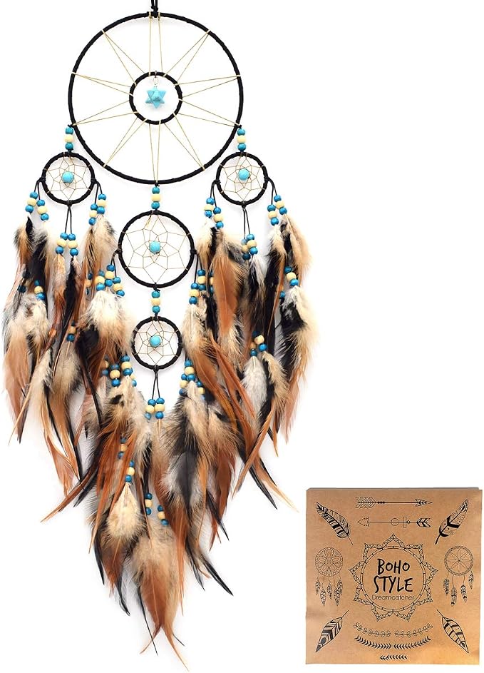 Urdeoms Large Black Dream Catchers for Bedroom Adult Merkaba Turquoise Boho Dream Catcher Wall Decor for Boys Teen Room Decor Dorm Living Room Hanging Decoration Festival Gifts(NO.32)