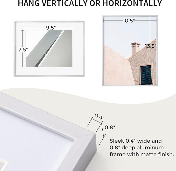 Fun Memories 11x14 Premium Metal Picture Frame - 11x14 Aluminum Photo Frames with 8x10 Mat, and Hanging Hardware - Ideal for Wall or Tabletop Display - Set of 3 - Sliver
