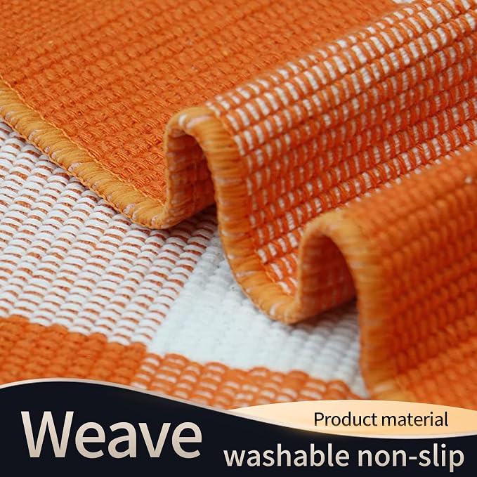 SEEKSEE Buffalo Plaid Outdoor Rug 3' x 5' Orange and White Front Door Mat, Layering Rug for Porch, Halloween Doormat, Front Porch Rug for Outdoor Entrance Entryway Patio Porch Decor