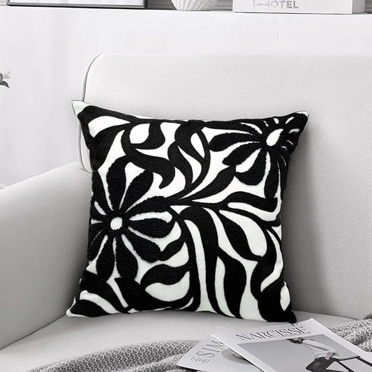Alysheer Floral Embroidered Decorative Throw Pillow Cover 18"x18" 1pc,Black