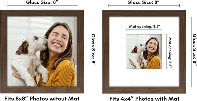 Americanflat 8x8 Picture Frame - Matted to 4x4 - Engineered Wood - Walnut