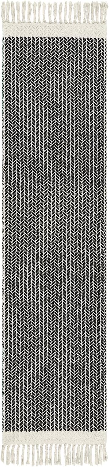 Lahome Boho Kitchen Runner Rug, 2'6''x8 Washable Rugs for Hallways Bathroom | Black Bath Mat Woven with Tassels, Farmhouse Decor Non Shedding Lightweight Carpet for Entryway Bedroom Living Laundry Room